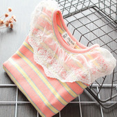 Vaikiška dryžuota palaidinė mergaitėms su nėriniais