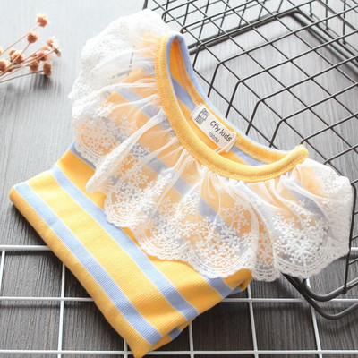 Vaikiška dryžuota palaidinė mergaitėms su nėriniais