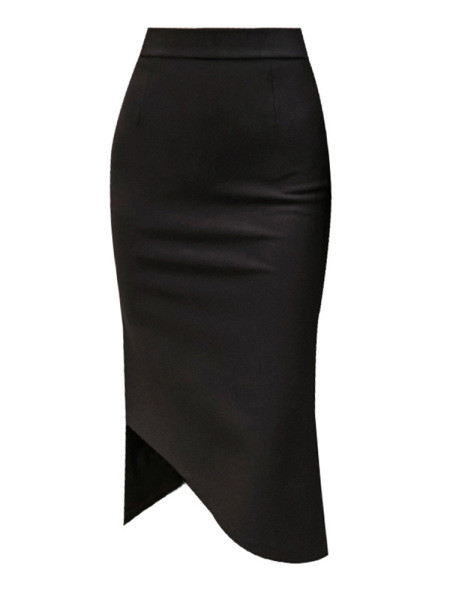 Elegantiškas moteriškas sijonas aukštu juosmeniu tiesaus modelio su skeltuku