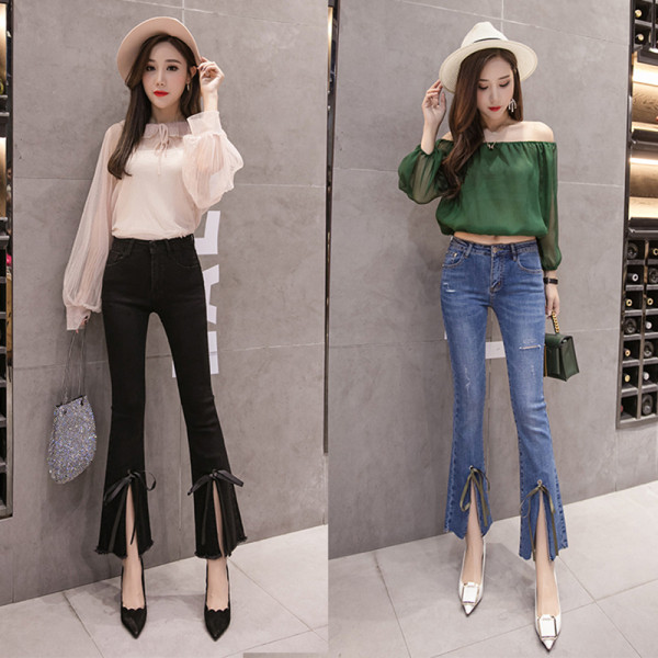 Blugi moderni de dama cu sireturi si buzunare