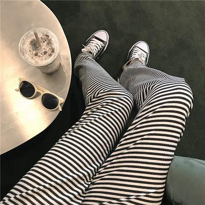 Platas sieviešu svītrainas bikses ar augstu vidukli