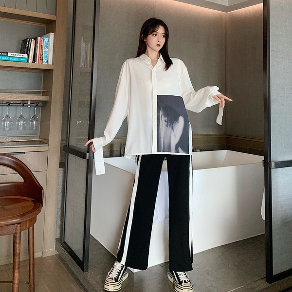 Női alkalmi ing hosszú ujjal és mintával - széles modell