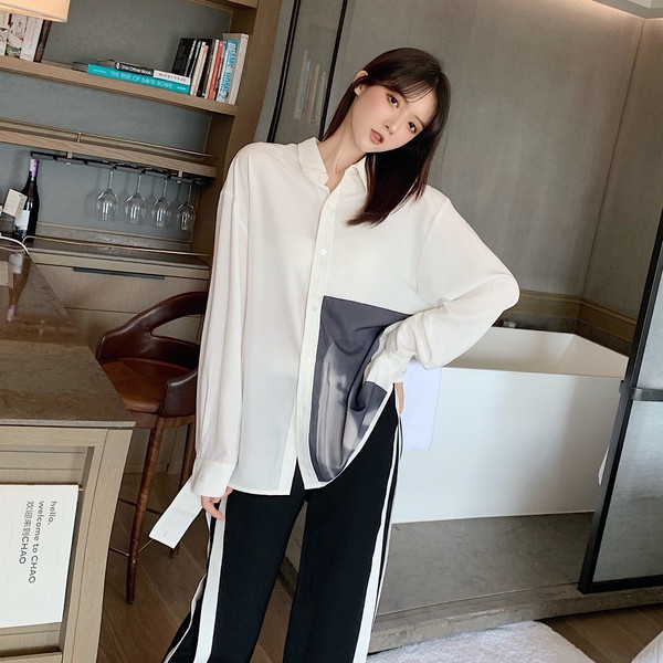 Női alkalmi ing hosszú ujjal és mintával - széles modell