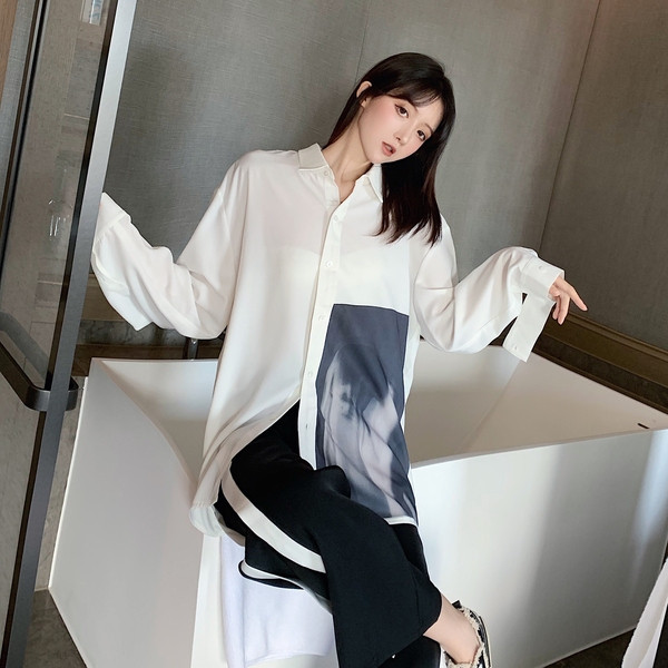 Női alkalmi ing hosszú ujjal és mintával - széles modell