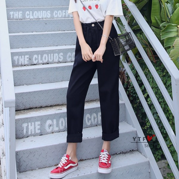 Ikdienas sieviešu bikses ar augstu vidukli - taisns modelis