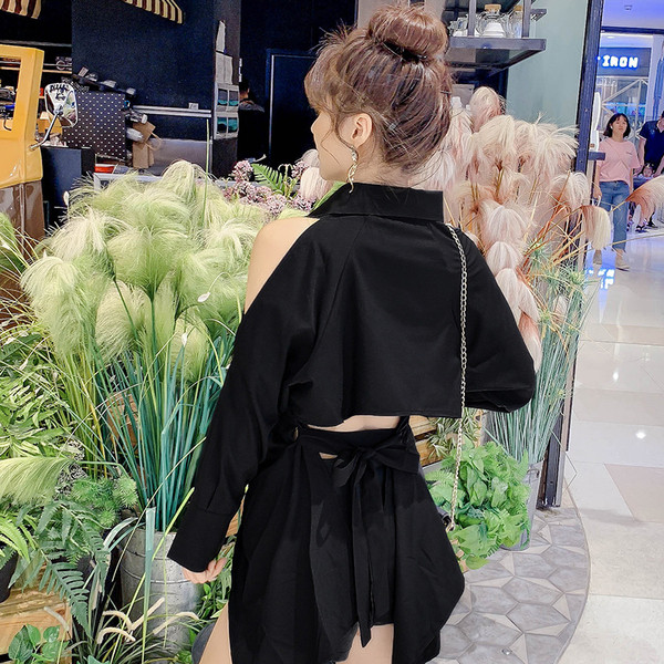 Női hétköznapi hosszú ing aszimmetrikus háttal