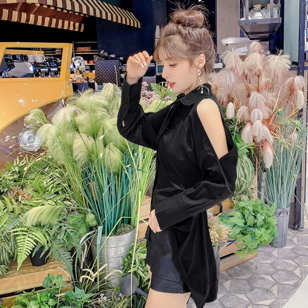 Női hétköznapi hosszú ing aszimmetrikus háttal