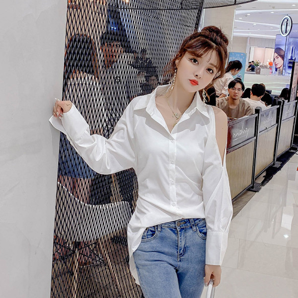 Női hétköznapi hosszú ing aszimmetrikus háttal