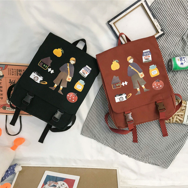 Rucsac casual textil de dama cu aplicatii colorate