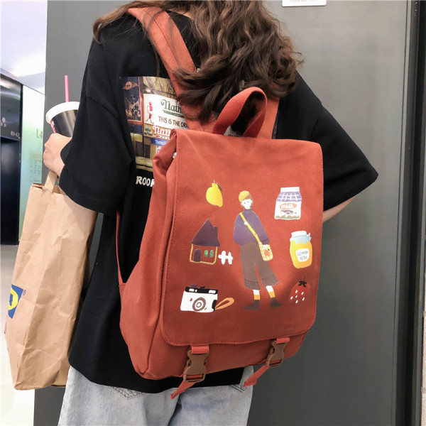 Rucsac casual textil de dama cu aplicatii colorate