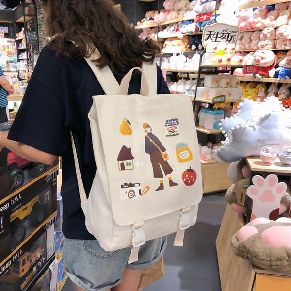 Rucsac casual textil de dama cu aplicatii colorate