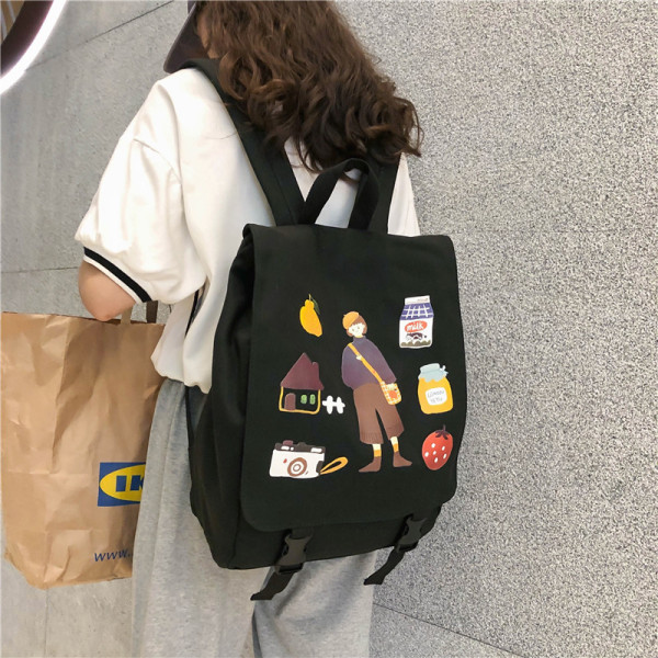 Rucsac casual textil de dama cu aplicatii colorate