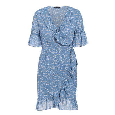 Alkalmi női rövid ruha rövid ujjú, virágmintás