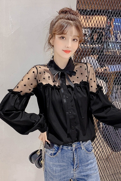 Cămașă modernă de damă cu guler și panglică clasice