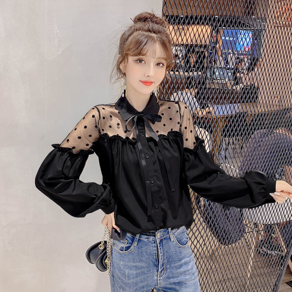 Cămașă modernă de damă cu guler și panglică clasice