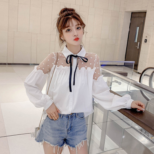 Cămașă modernă de damă cu guler și panglică clasice