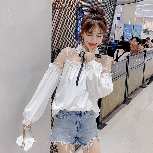 Cămașă modernă de damă cu guler și panglică clasice