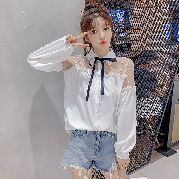 Cămașă modernă de damă cu guler și panglică clasice