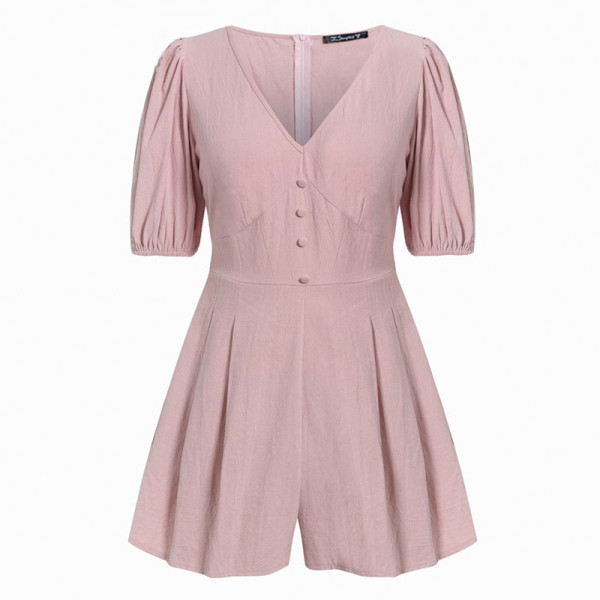 Moteriškas laisvalaikio kombinezonas trumpomis rankovėmis ir sagomis