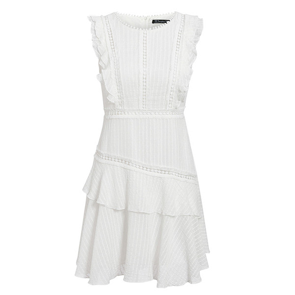 Ikdienas sieviešu īsā kleita ar platām lencēm un ovālu kakla izgriezumu