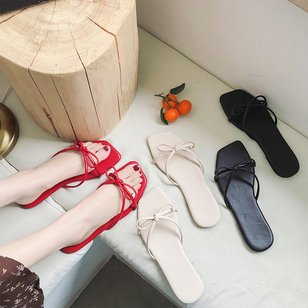 Papuci de vara dama cu panglica de piele