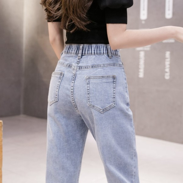 Sieviešu garie džinsi ar augstu vidukli un kabatām