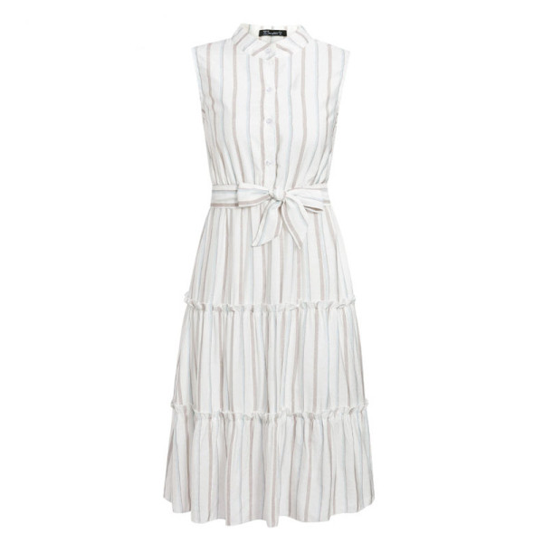 Ikdienas sieviešu gara kleita ar špica kakla izgriezumu un jostu