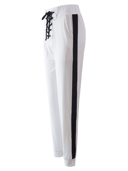 Női sportnadrág magas derékkal, oldalsó szegéllyel és megkötővel