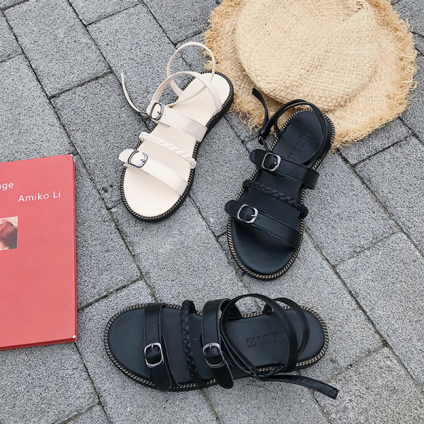 Sandale de vara dama cu talpa plate si bretele din piele