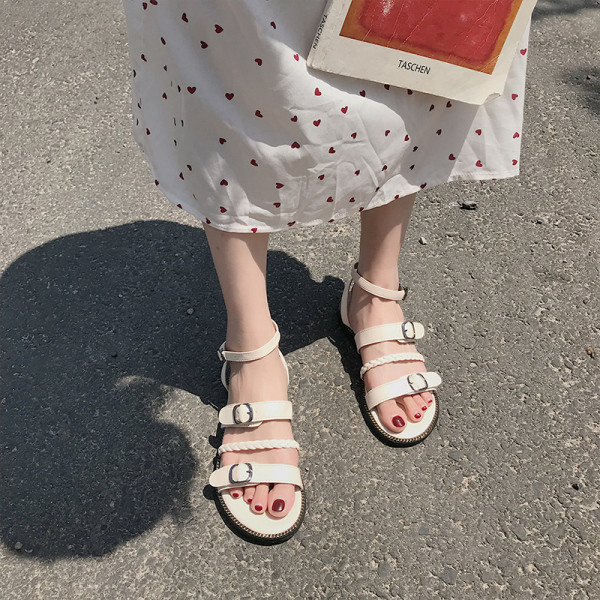 Sandale de vara dama cu talpa plate si bretele din piele