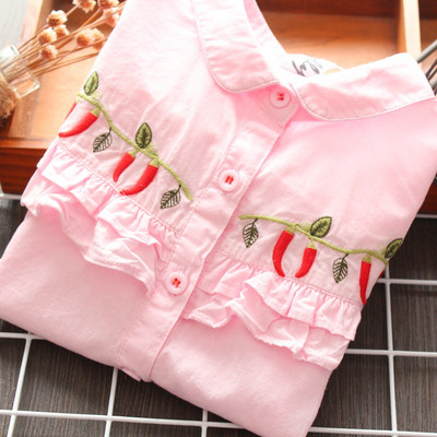 Naujo modelio vaikiški marškiniai su siuvinėjimais ir klasikine apykakle mergaitėms