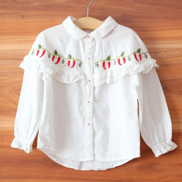 Naujo modelio vaikiški marškiniai su siuvinėjimais ir klasikine apykakle mergaitėms