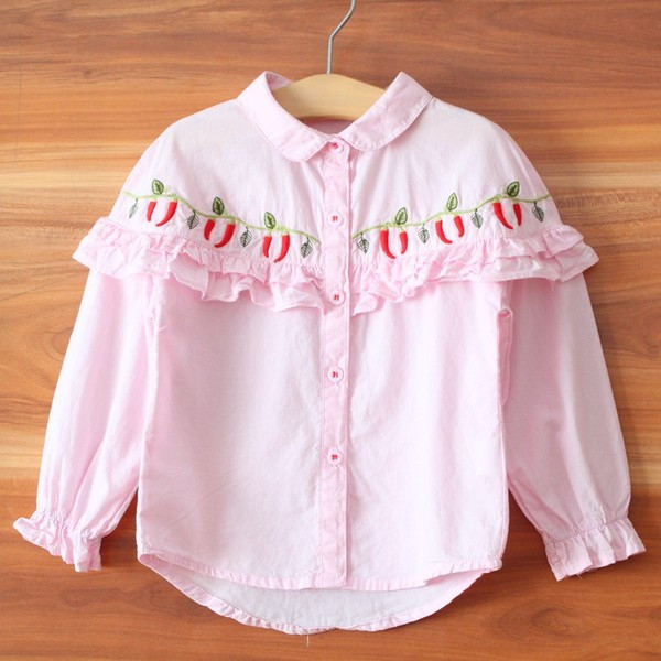Naujo modelio vaikiški marškiniai su siuvinėjimais ir klasikine apykakle mergaitėms
