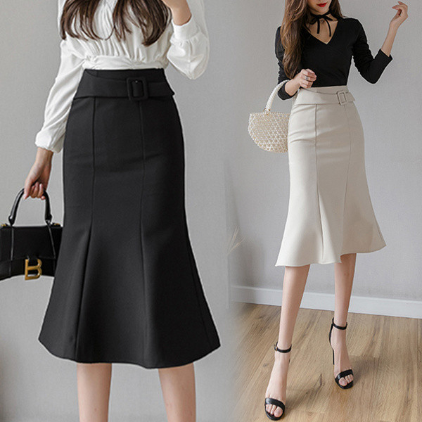 Női alkalmi szoknya magas derékkal és övvel