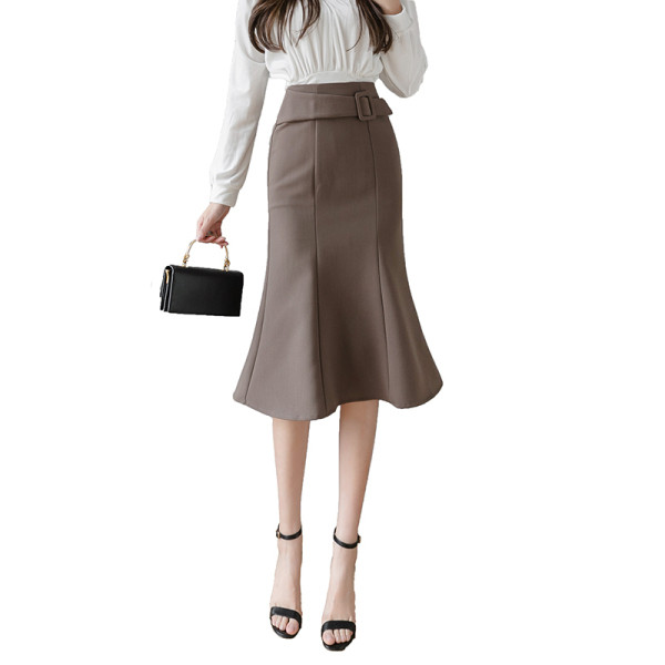 Női alkalmi szoknya magas derékkal és övvel