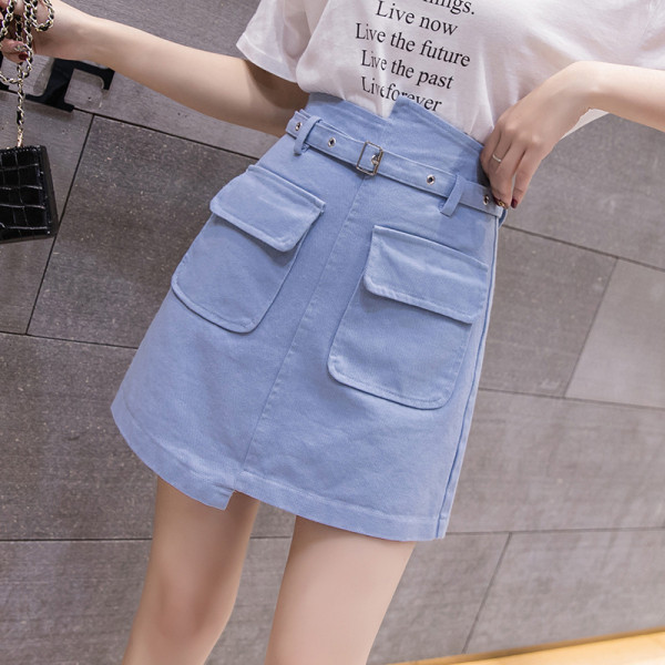 Sieviešu ikdienas īsi svārki ar augstu vidukli un kabatām - asimetrisks modelis