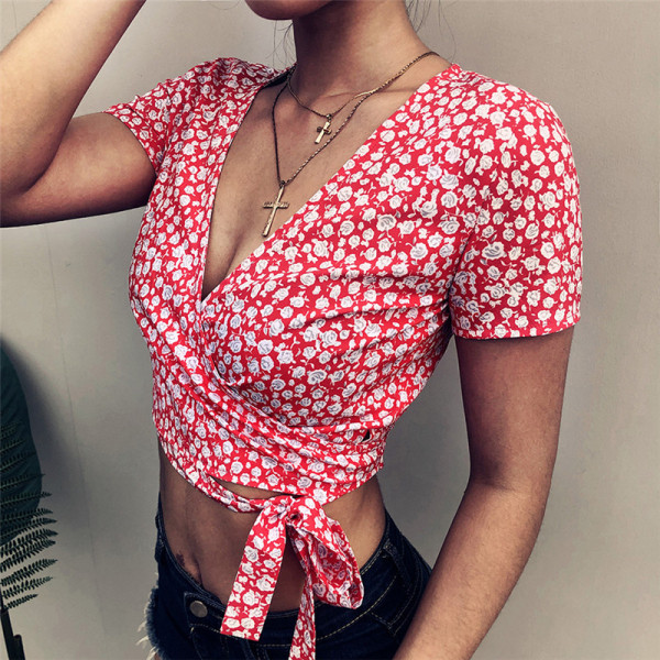 Modern női póló V-nyakú és fűzős