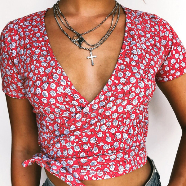 Modern női póló V-nyakú és fűzős