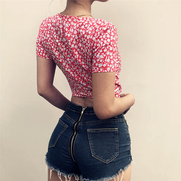 Modern női póló V-nyakú és fűzős