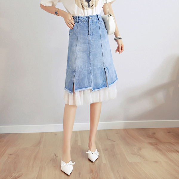 Naiste vabaaja seelik kõrge vöökoha ja tülliga