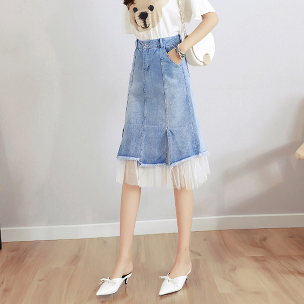 Naiste vabaaja seelik kõrge vöökoha ja tülliga