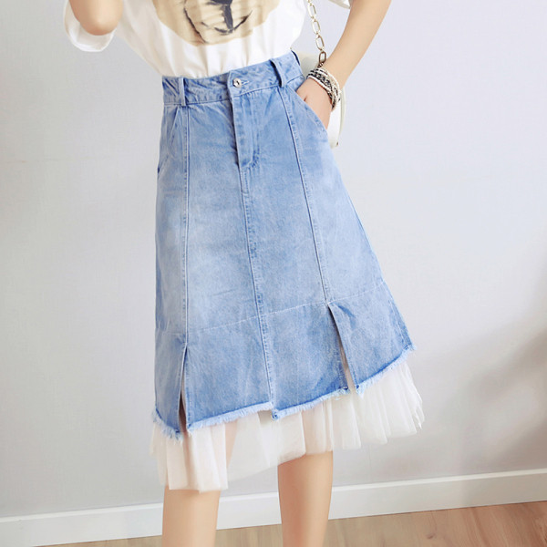 Naiste vabaaja seelik kõrge vöökoha ja tülliga