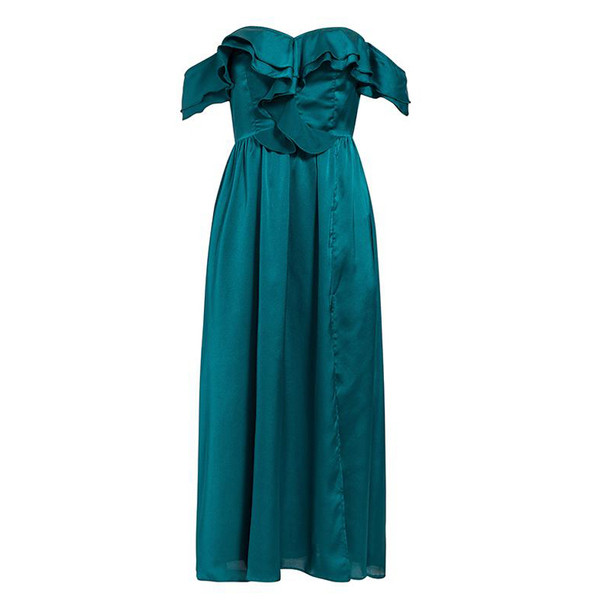 Elegantne paljaste õlgade ja allakäivate rihmadega naiste pikk kleit