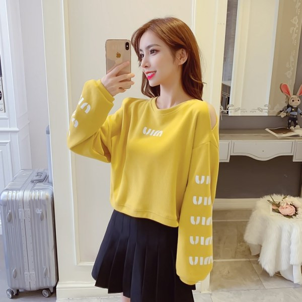 Bluză casual de damă cu decolteu rotund și inscripții