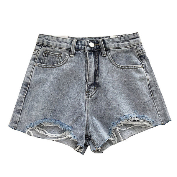 Pantaloni scurți din denim actuali cu motive și aplicații rupte