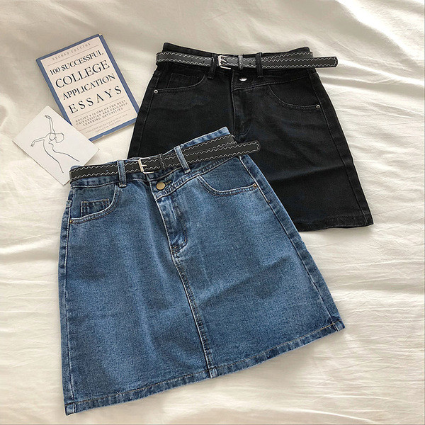Ikdienas sieviešu džinsa svārki vienkāršs modelis ar augstu vidukli