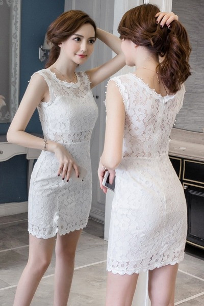 Rochie de dama eleganta din dantela, cu decolteu rotund