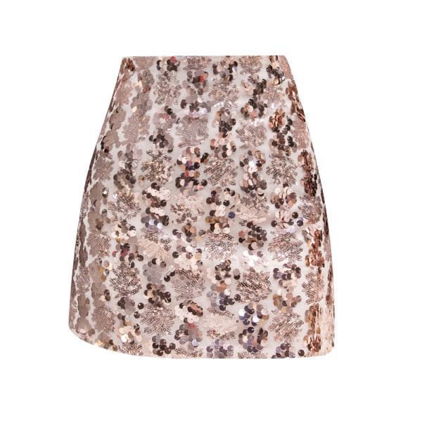 Moteriškas laisvalaikio trumpas sijonas aukštu juosmeniu ir blizgučiais