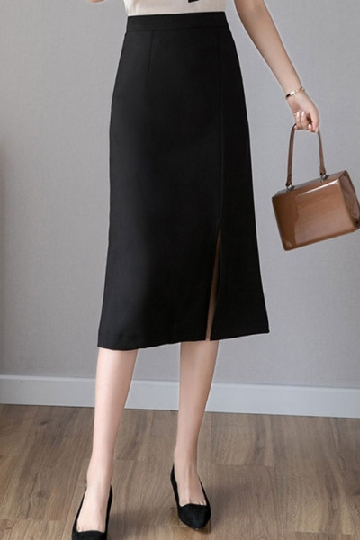 Fusta casual de dama cu talie inalta si crapata