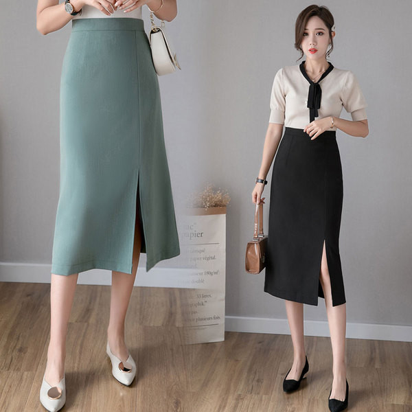 Fusta casual de dama cu talie inalta si crapata